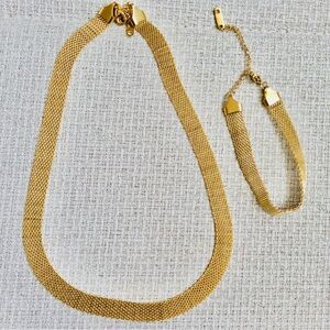 Vintage Gold Mesh chain Necklace and Bracelet Set